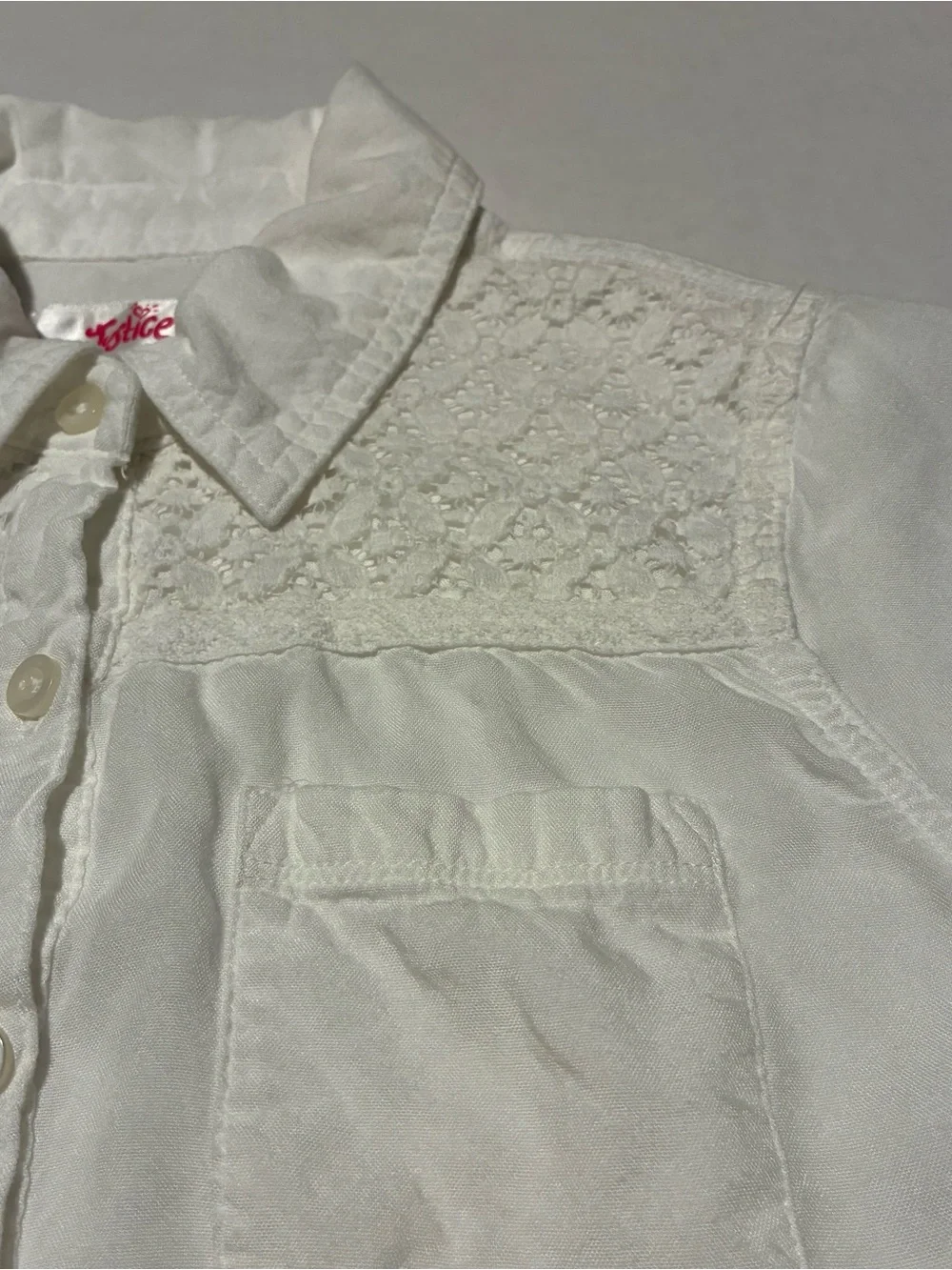 Justice White Lace Yoke Button-Up Blouse